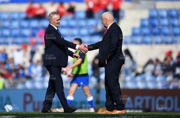 110323 - Italy v Wales - Guinness Six Nations - Italy head coach Kieran Crowley and Wales head coach Warren Gatland during the warm up