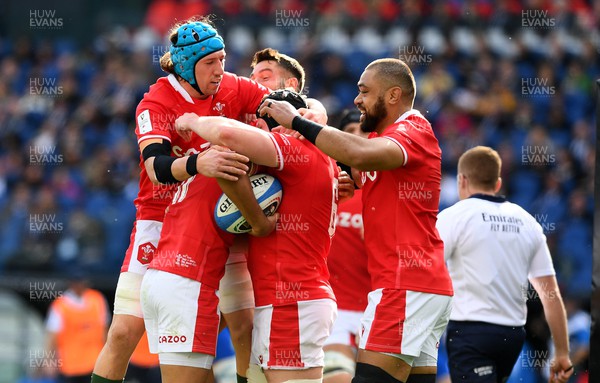 110323 - Italy v Wales - Guinness Six Nations - Rio Dyer of Wales celebrates try with team mates