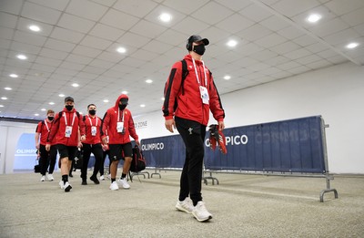 130321 - Italy v Wales - Guinness Six Nations - Louis Rees-Zammit of Wales arrives at the stadium