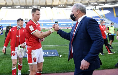 130321 - Italy v Wales - Guinness Six Nations - Liam Williams with Wales head coach Wayne Pivac at full time