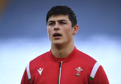 130321 - Italy v Wales - Guinness Six Nations - Louis Rees-Zammit of Wales during the anthems