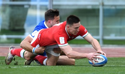 130321 - Italy v Wales - Guinness Six Nations - Josh Adams of Wales scores try