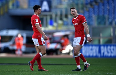 130321 - Italy v Wales - Guinness Six Nations - Louis Rees-Zammit and Liam Williams of Wales