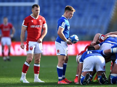 130321 - Italy v Wales - Guinness Six Nations - Gareth Davies of Wales and Stephen Varney of Italy