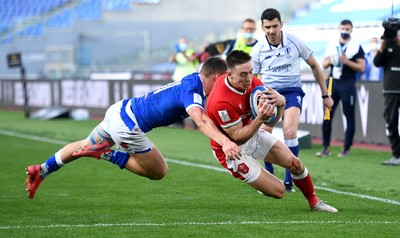 130321 - Italy v Wales - Guinness Six Nations - Josh Adams of Wales dives in but his try is disallowed