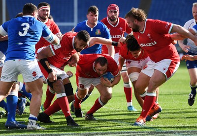 130321 - Italy v Wales - Guinness Six Nations - Ken Owens of Wales gets through to score a try