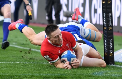 130321 - Italy v Wales - Guinness Six Nations - Josh Adams of Wales doesn�t ground the ball on the line before he slides into touch