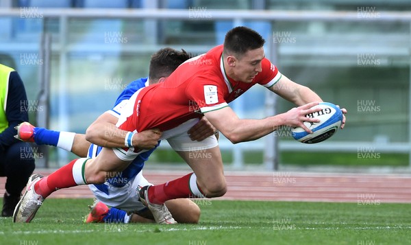 130321 - Italy v Wales - Guinness Six Nations - Josh Adams of Wales scores try