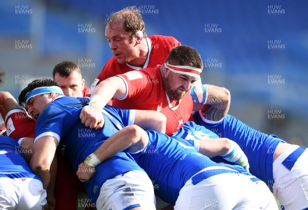 130321 - Italy v Wales - Guinness Six Nations - Wy Jones and Alun Wyn Jones of Wales during a maul