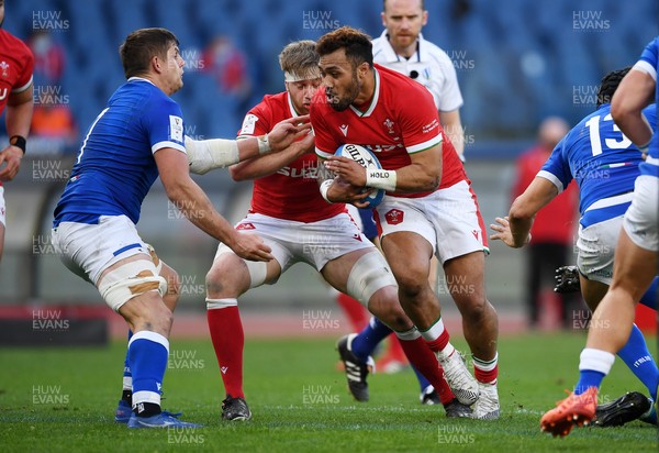 130321 - Italy v Wales - Guinness Six Nations - Willis Halaholo of Wales is tackled by Johan Meyer of Italy