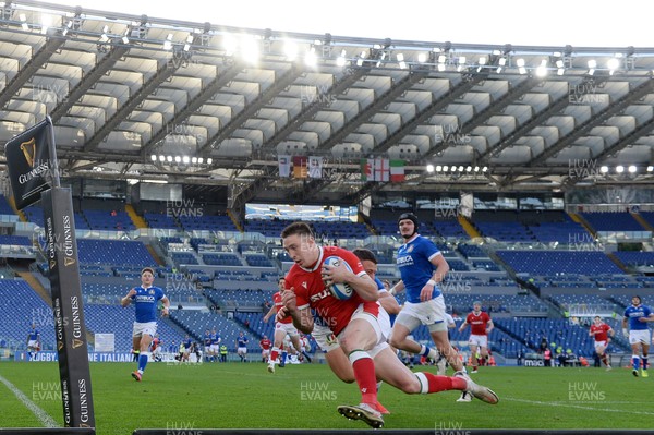 130321 - Italy v Wales - Guinness Six Nations - Josh Adams of Wales slides in but has his try disallowed