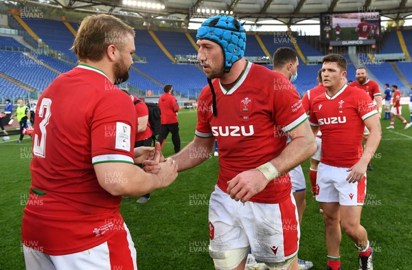130321 - Italy v Wales - Guinness Six Nations - Tomas Francis and Justin Tipuric of Wales at full time
