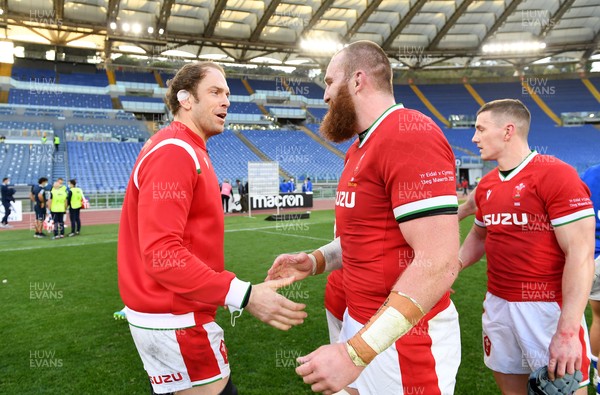 130321 - Italy v Wales - Guinness Six Nations - Alun Wyn Jones and Jake Ball of Wales at full time