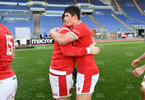 130321 - Italy v Wales - Guinness Six Nations - Wyn Jones and Louis Rees-Zammit of Wales at full time