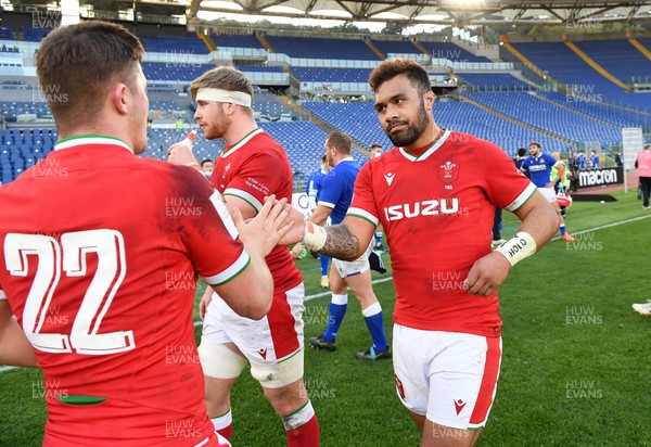 130321 - Italy v Wales - Guinness Six Nations - Callum Sheedy and Willis Halaholo of Wales at full time