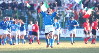 150203 - Italy v Wales - Six Nations Championship -  Italy's Mirco Bergamasco celebrates victory  