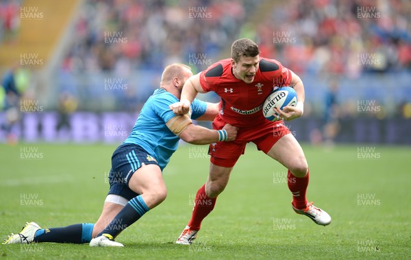 210315 - Italy v Wales - RBS 6 Nations 2015 -Scott Williams of Wales is tackled by Leonardo Ghiraldini of Italy