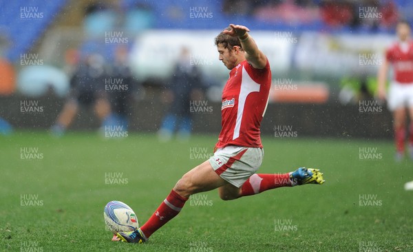 230213 - Italy v Wales - RBS Six Nations -Leigh Halfpenny of Wales kicks at goal