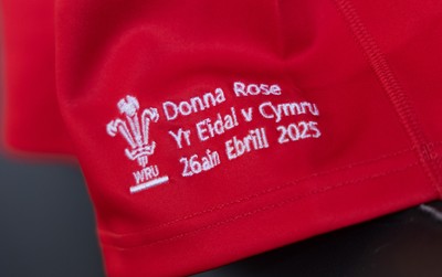270425 - Italy v Wales, Guinness Women’s Six Nations 2025 - Wales match jerseys hang in the changing room ahead of the match