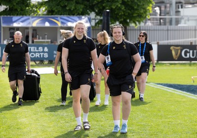270425 - Italy v Wales, Guinness Women’s Six Nations 2025 - Alaw Pyrs of Wales and Maisie Davies of Wales arrive at the stadium ahead of the match