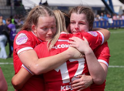 270425 - Italy v Wales, Guinness Women’s Six Nations 2025 - Carys Cox of Wales, Courtney Keight of Wales and Kate Williams of Wales at the end of the match