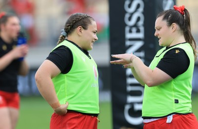 270425 - Italy v Wales, Guinness Women’s Six Nations 2025 - Jenni Scoble of Wales and Abbey Constable of Wales at the start of the match