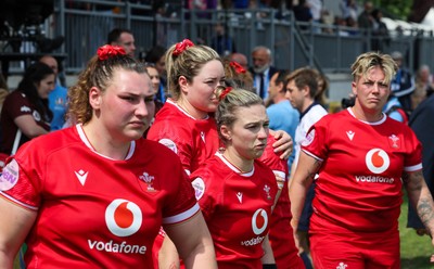 270425 - Italy v Wales, Guinness Women’s Six Nations 2025 - Gwenllian Pyrs of Wales, Gwen Crabb of Wales, Keira Bevan of Wales and Donna Rose of Wales at the end of the match