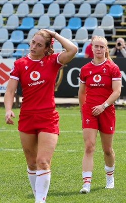 270425 - Italy v Wales, Guinness Women’s Six Nations 2025 - Lisa Neumann of Wales and Catherine Richards of Wales at the end of the match