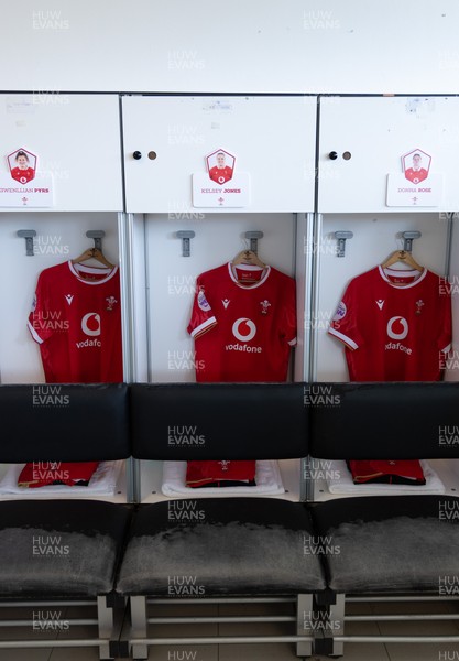 270425 - Italy v Wales, Guinness Women’s Six Nations 2025 - Wales match jerseys hang in the changing room ahead of the match