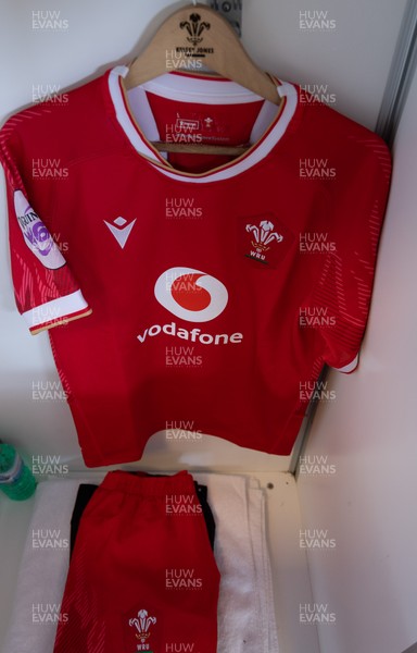 270425 - Italy v Wales, Guinness Women’s Six Nations 2025 - Wales match jerseys hang in the changing room ahead of the match