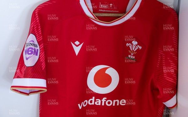 270425 - Italy v Wales, Guinness Women’s Six Nations 2025 - Wales match jerseys hang in the changing room ahead of the match
