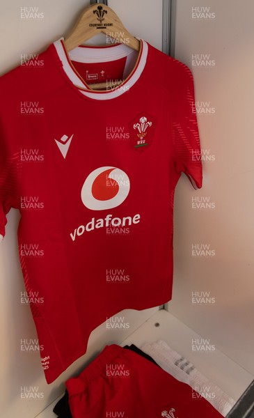 270425 - Italy v Wales, Guinness Women’s Six Nations 2025 - Wales match jerseys hang in the changing room ahead of the match