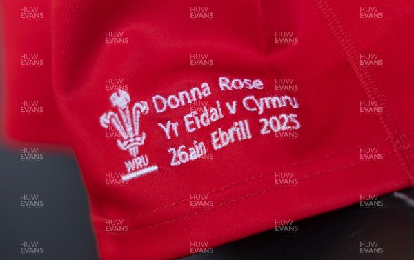270425 - Italy v Wales, Guinness Women’s Six Nations 2025 - Wales match jerseys hang in the changing room ahead of the match