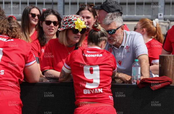 270425 - Italy v Wales, Guinness Women’s Six Nations 2025 - Keira Bevan of Wales with family at the end of the match