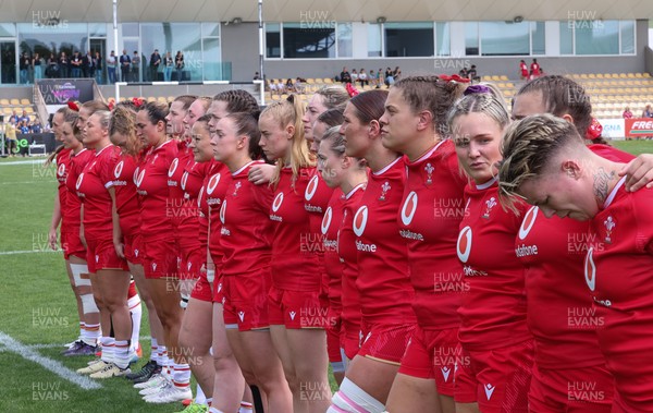 270425 - Italy v Wales, Guinness Women’s Six Nations 2025 - The Wales team during the anthems