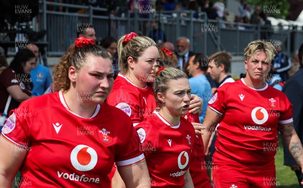 270425 - Italy v Wales, Guinness Women’s Six Nations 2025 - Gwenllian Pyrs of Wales, Gwen Crabb of Wales, Keira Bevan of Wales and Donna Rose of Wales at the end of the match
