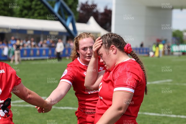 270425 - Italy v Wales, Guinness Women’s Six Nations 2025 - Carys Phillips of Wales and Abbie Fleming of Wales at the end of the match