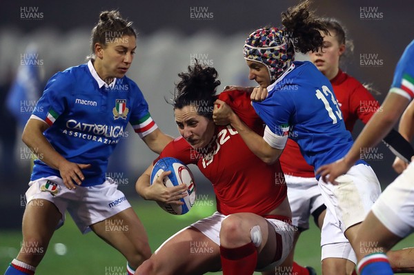 090219 - Italy v Wales - Guinness Women's Six Nations -  Alicia McComish tackled by Michela Sillari