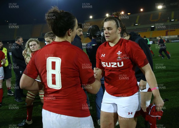 090219 - Italy v Wales - Guinness Women's Six Nations -  Carys Phillips of Wales and Siwan Lillicrap of Wales