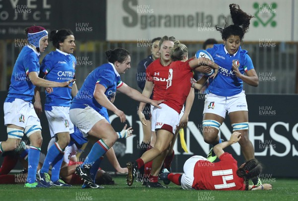 090219 - Italy v Wales - Guinness Women's Six Nations -  Siwan Lillicrap of Wales tackles Giada Franco of Italy