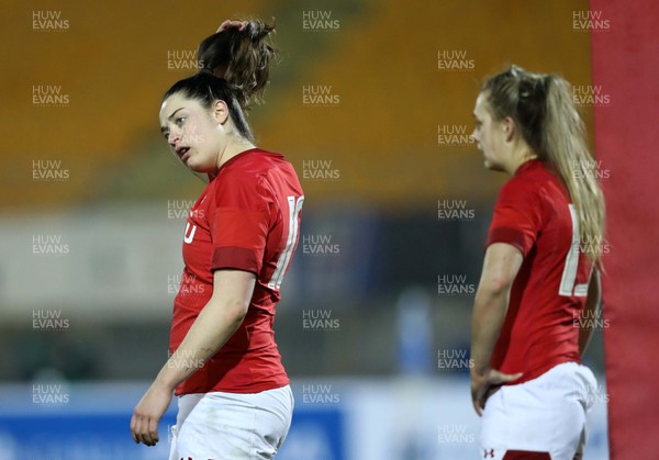 090219 - Italy v Wales - Guinness Women's Six Nations -  Robyn Wilkins and Hannah Jones of Wales 