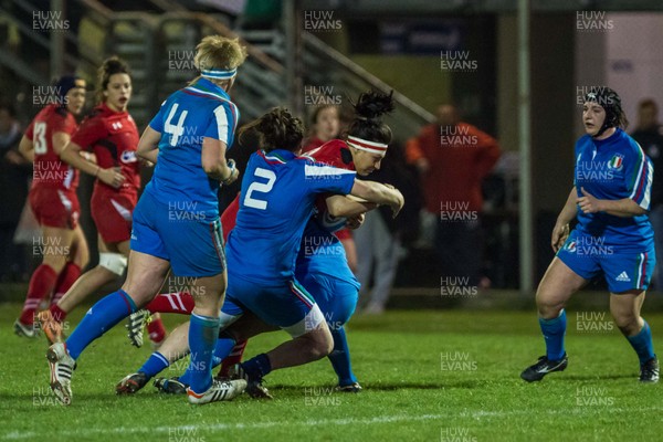 210315 - Italy Women v Wales Women - RBS Womens 6 Nations 2015 - Amy Evans is tackled by Melissa Bettoni