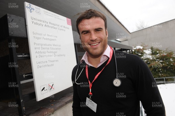 23.12.10 -  Cardiff Blues rugby player Jamie Roberts outside University of Wales Hospital, Cardiff. 