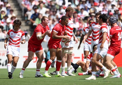 050725 - Japan v Wales - Summer Tour First Test - Ben Thomas of Wales celebrates scoring a try