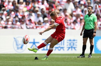 050725 - Japan v Wales - Summer Tour First Test - Sam Costelow of Wales kicks the conversion