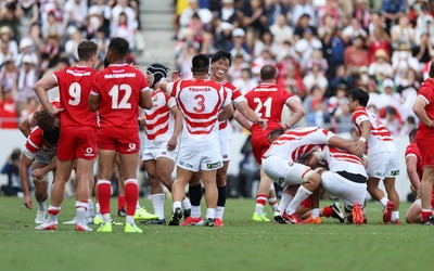 050725 - Japan v Wales - Summer Tour First Test - Japan celebrate at full time