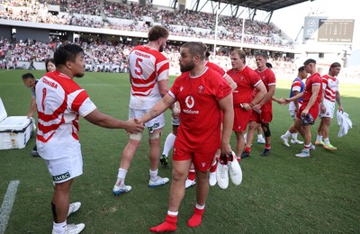050725 - Japan v Wales - Summer Tour First Test - Nicky Smith of Wales shakes hands with the opposition at full time