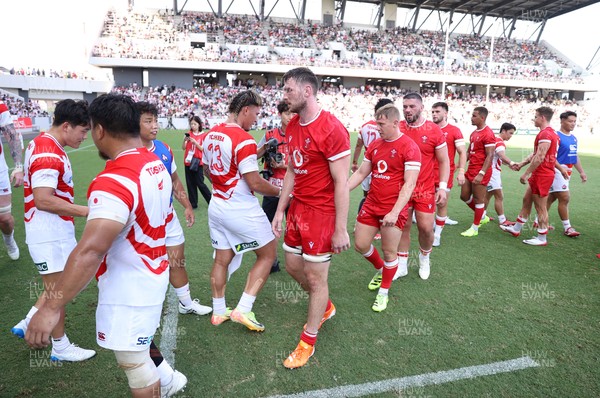 050725 - Japan v Wales - Summer Tour First Test - James Ratti of Wales shakes hands with the opposition at full time