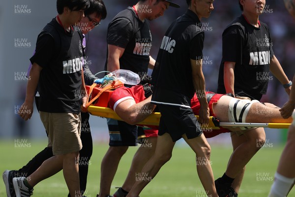 050725 - Japan v Wales - Summer Tour First Test - Ben Carter of Wales is taken off the field injured