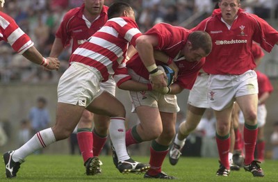 100601 - Japan v Wales - Iestyn Thomas is tackled just short of the line by Nataniela Oto